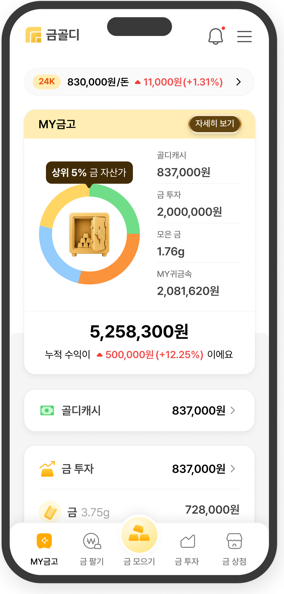 MY금고 & MY귀금속 앱 화면